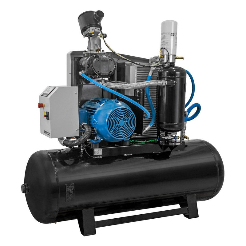 Schulz SRP 3040 Compact rotary screw compressor — side profile showing compact footprint and service access