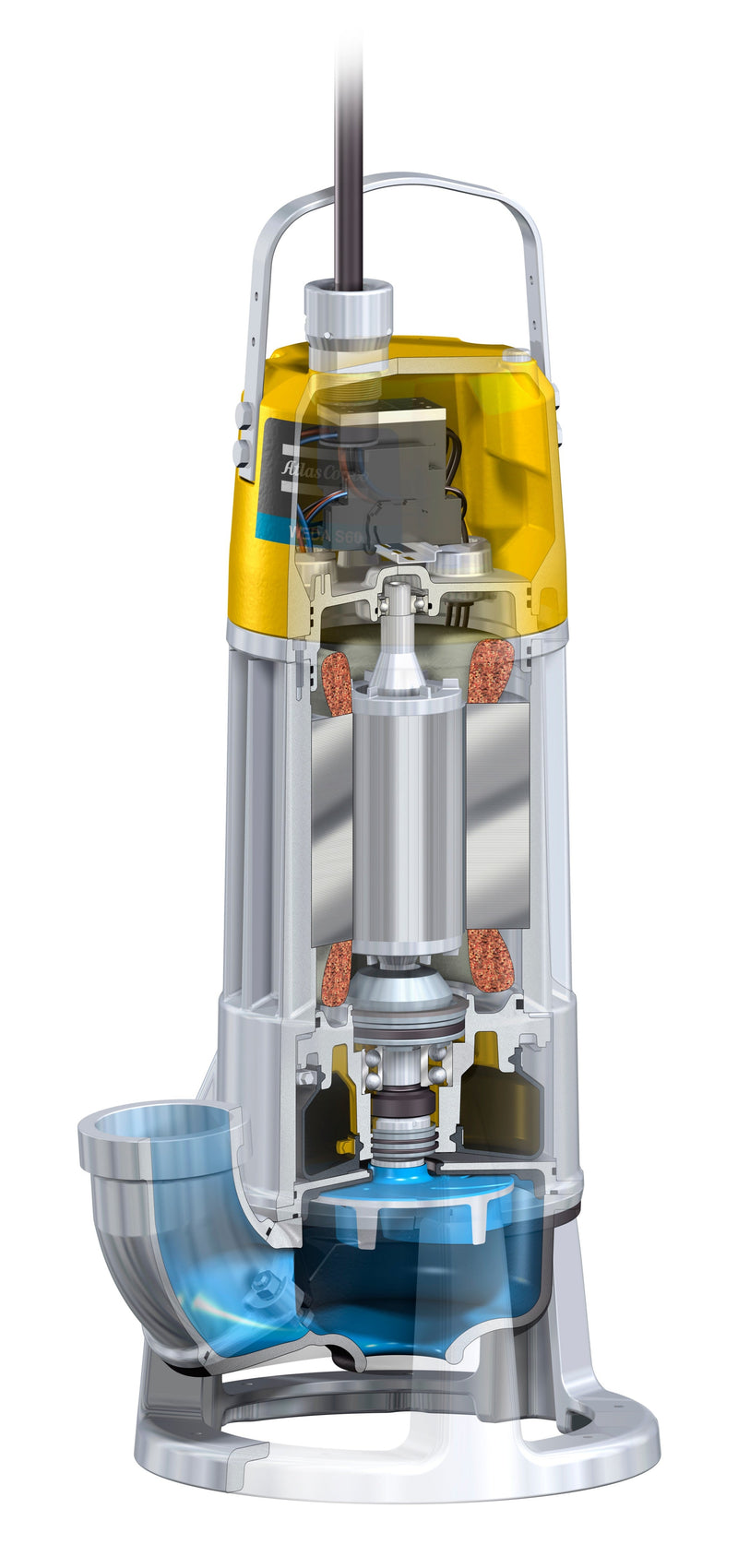 Atlas Copco WEDA S60N Submersible Sludge Pump - cutaway showing internal construction
